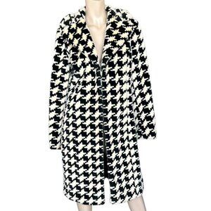 Y2K Express Cream Black Whimsigoth Houndstooth Long Coat Medium Quiet Luxury